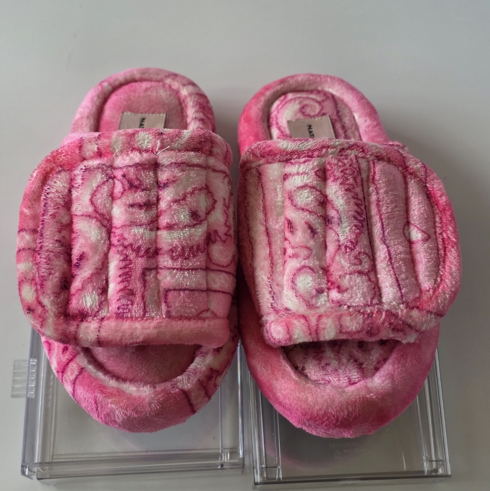 NATASHA ZINKO PINK BANDANA PRINT VOLUME PLATFORM SLIDES 9 - Picture 8 of 12
